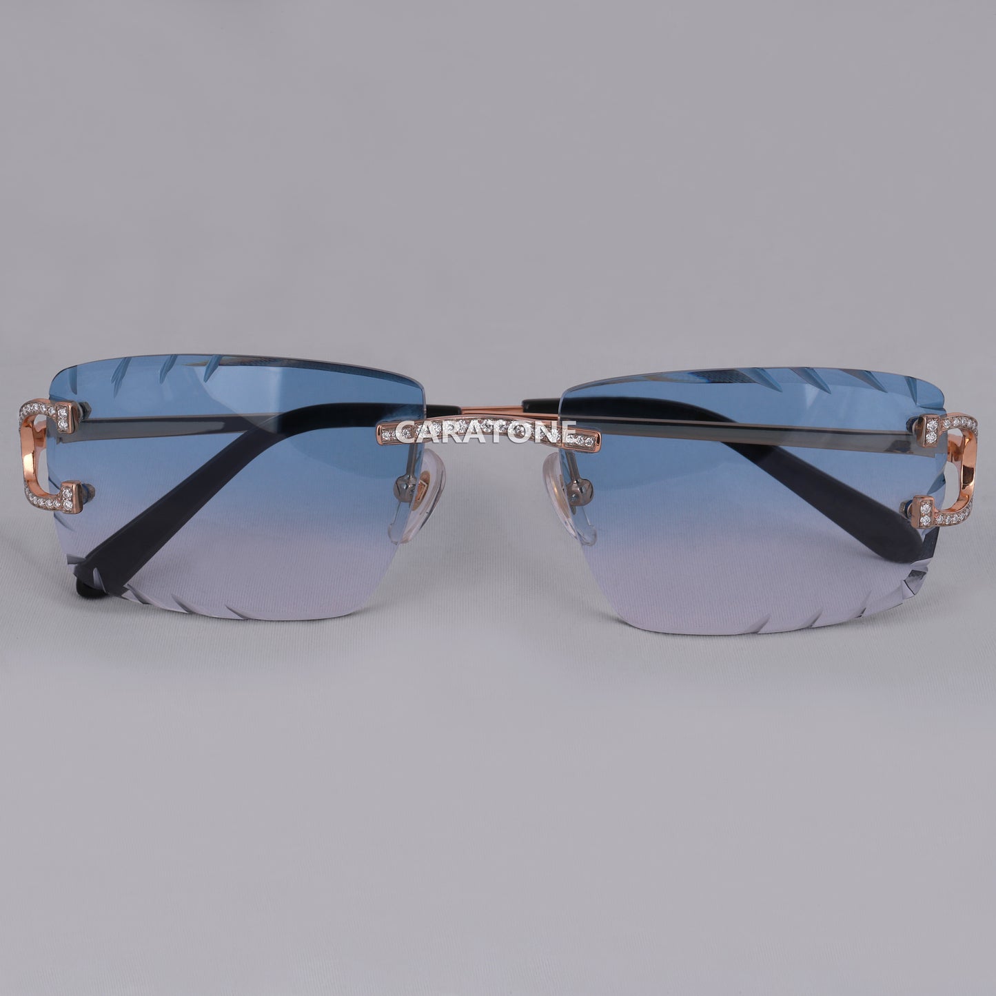Rimless Sunglasses for Men Blue Color Glass VVS Diamond Branded Sunglass