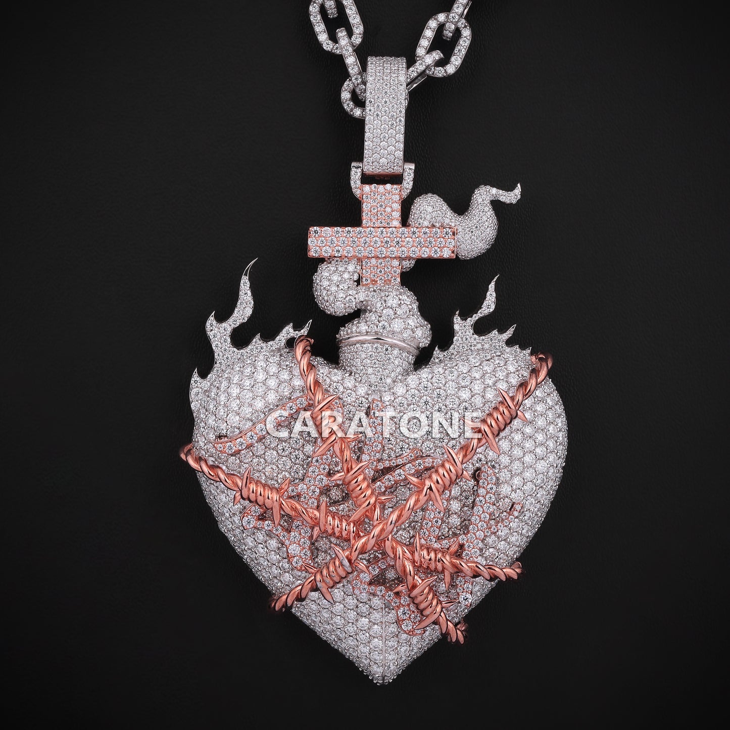 Link With Cross Chain In 925 Sterling Silver With Lab Diamond