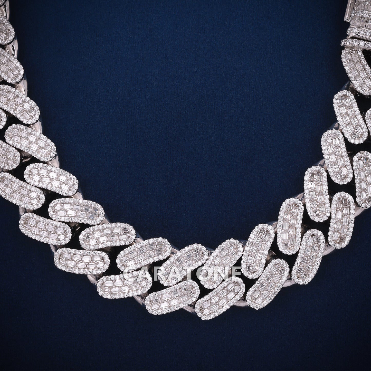 22 Inch 20 mm White Baguette and Round Cut Cuban Chain
