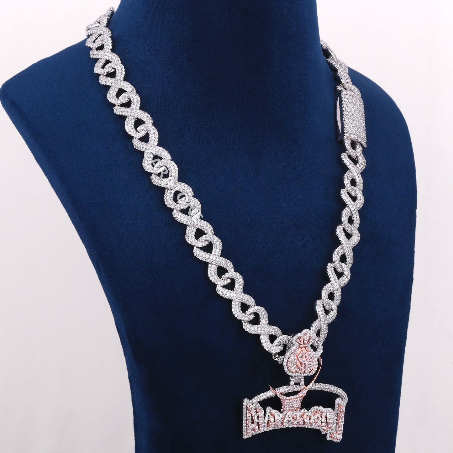 Infinity Chain With Custom Letter Pendant In 925 Sterling Silver With Lab Diamond