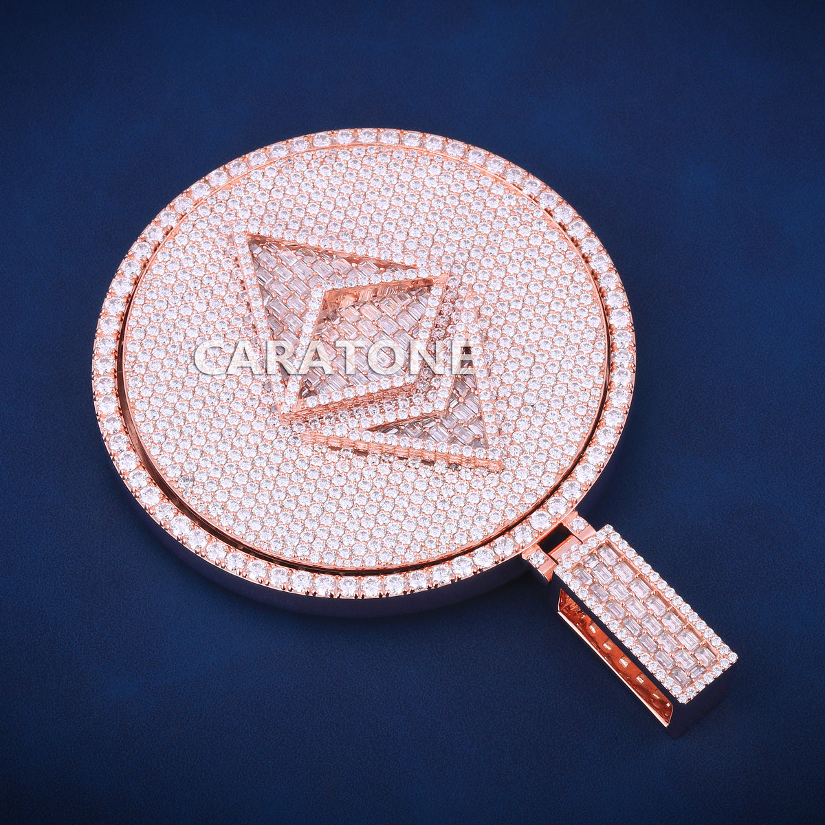 Fully Iced Out Ethereum Logo Round Hip Hop Pendant in Rose Gold with Lab Grown Diamonds