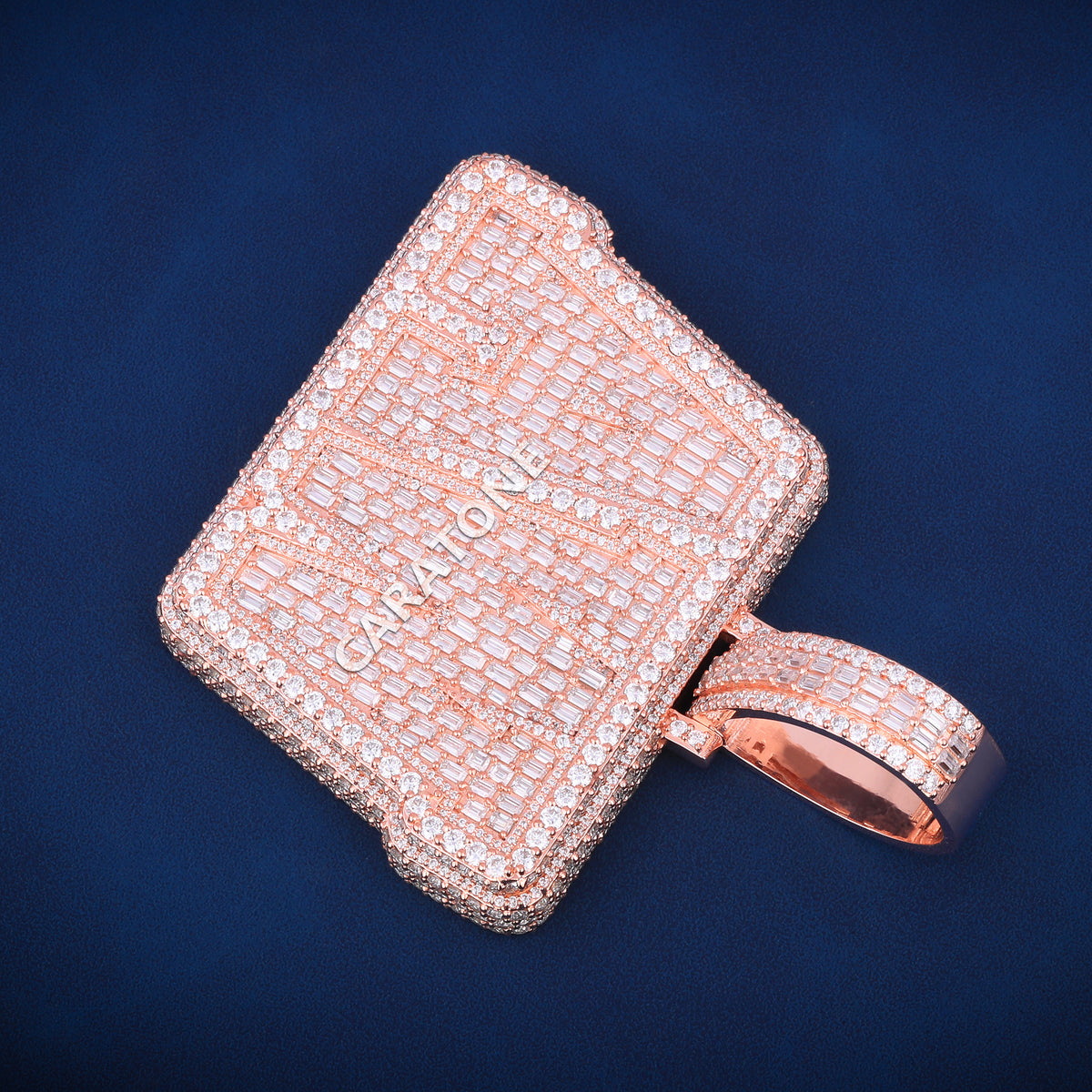 Custom Iced Out AN Initial Hip Hop Pendant in Rose Gold with Baguette Lab Grown Diamond 14kt white gold
