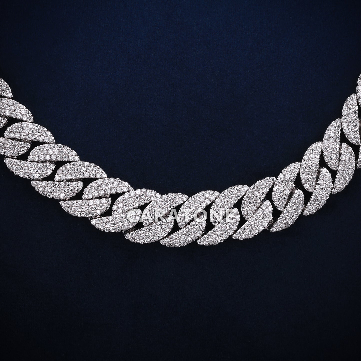 20 inch 16 mm iced out Cuban chain for men in white gold with full diamond shine
