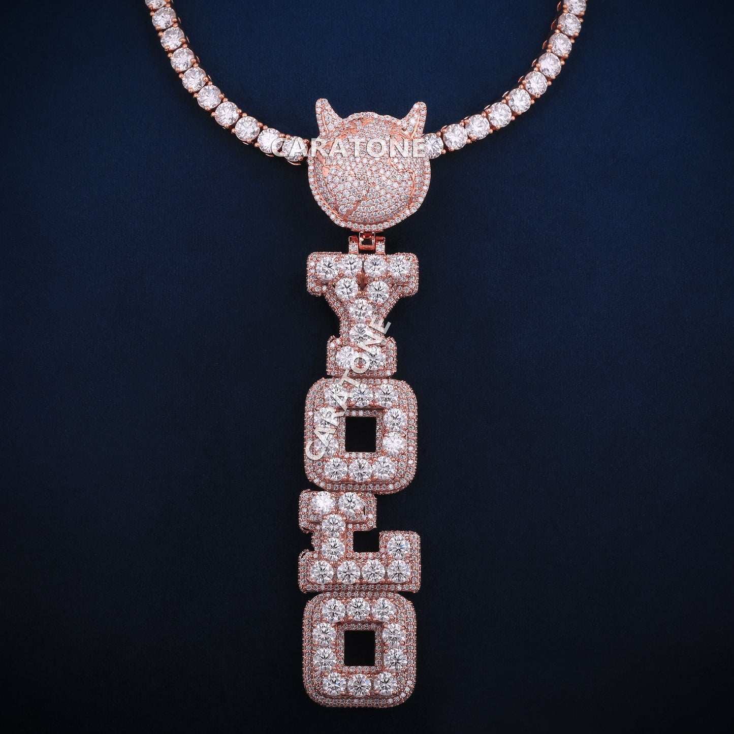 4 MM Tennis Chain With Custom Letter Pendant In 14Kt Rose Gold
