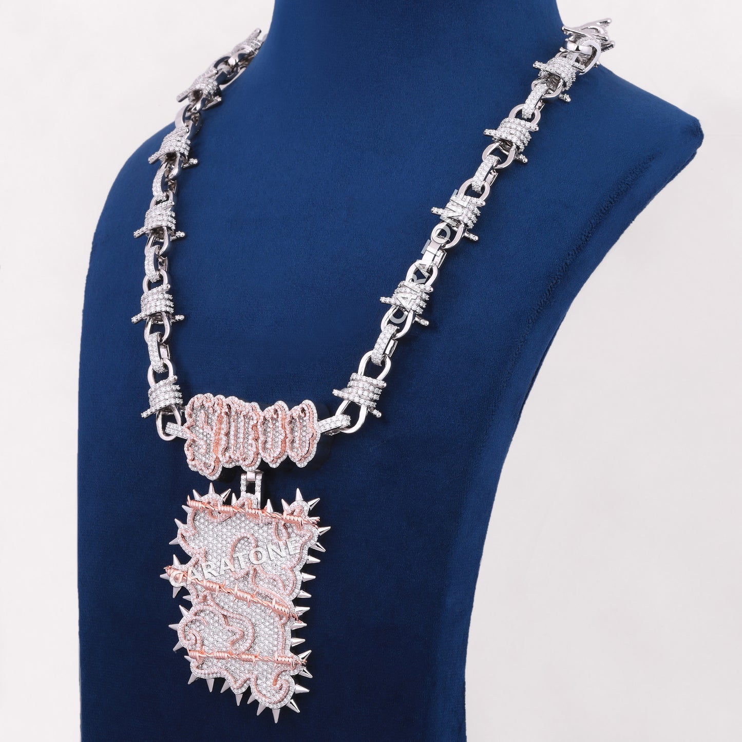 Full Iced Lab Made Throne Style Chain With Pendant In 925 Sterling Silver