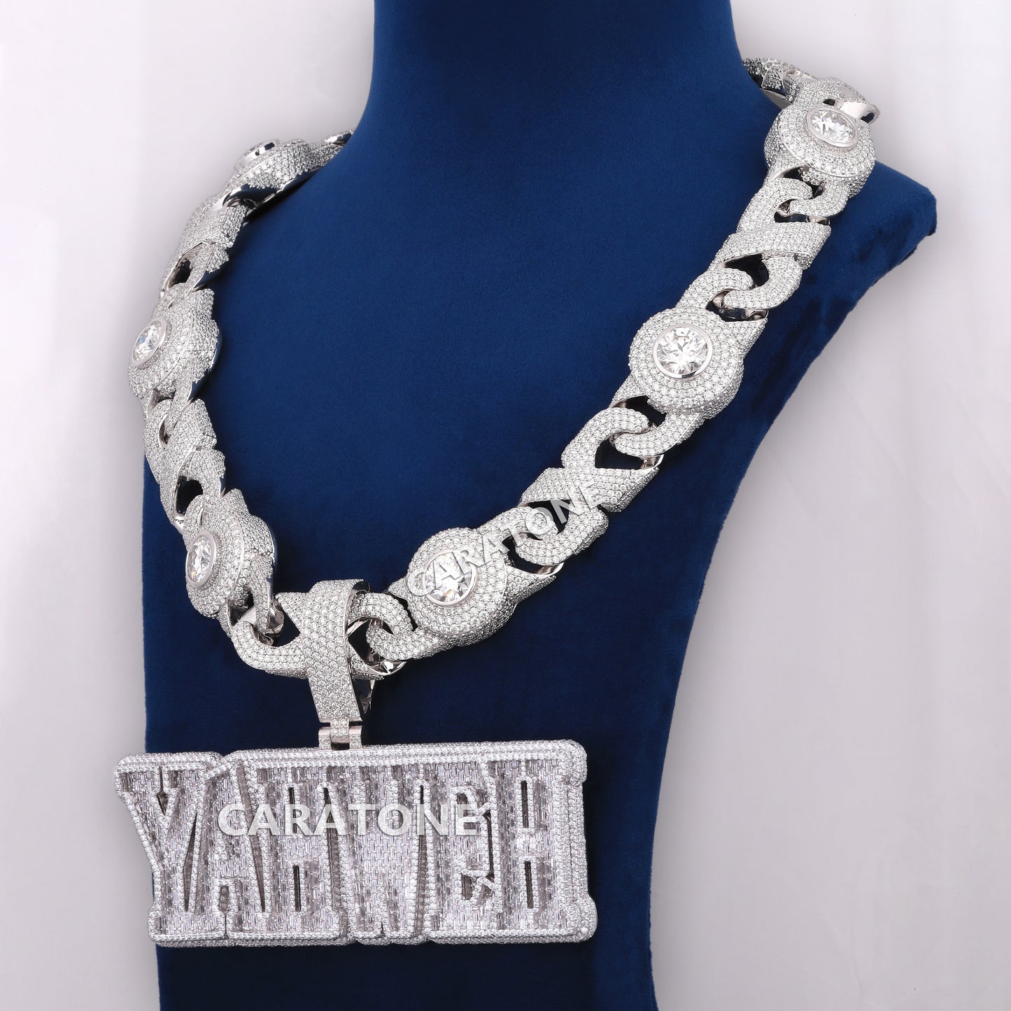 Big Custom Letter Pendant With Chain In 925 Sterling Silver With Lab Diamond