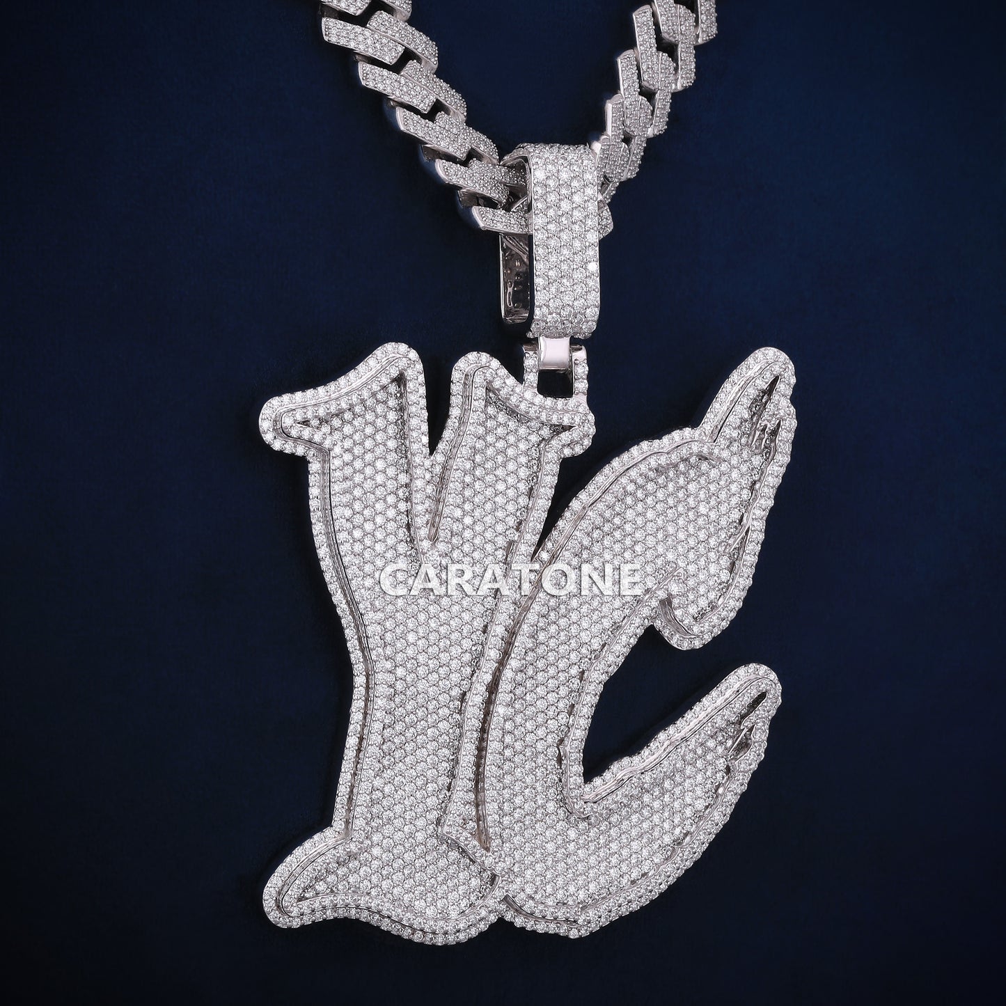 Custom Piece With Chain In 925 Sterling Silver Lab Diamond