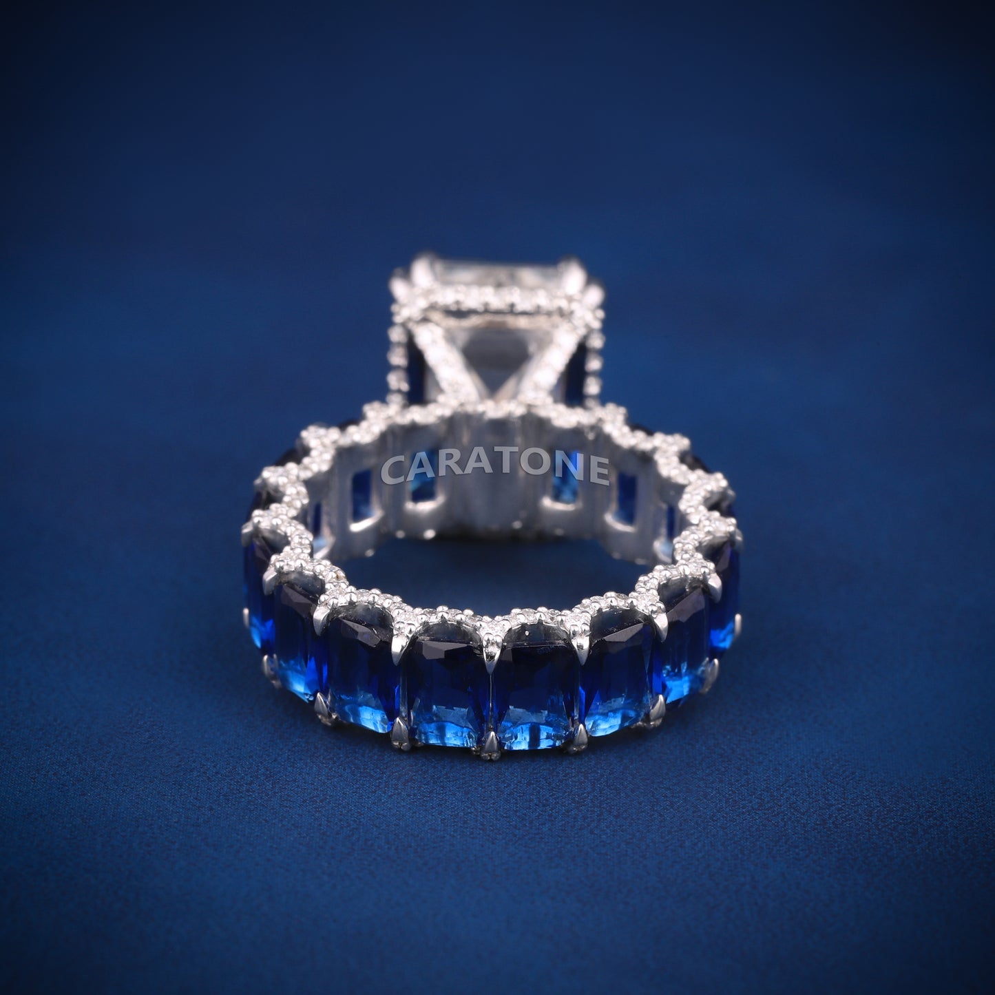 Wedding Engagement Vvs Solitaire Diamond Ring with blue side stones