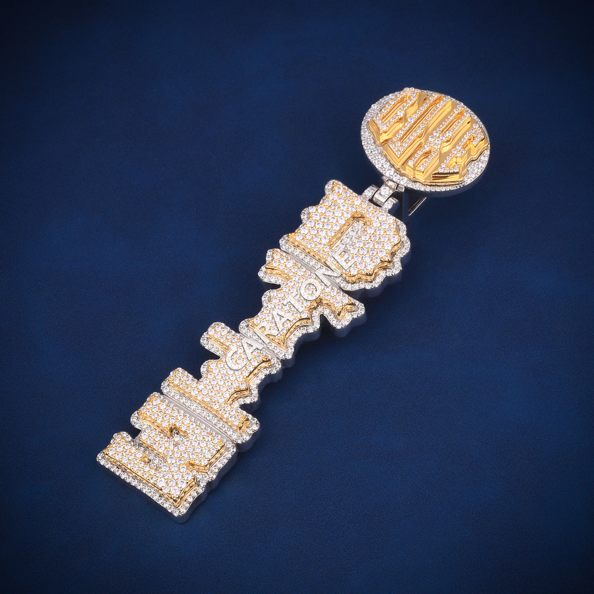 Two-Tone Gold DTF Statement Pendant with Diamond Logo Bail Lab Grown Diamonds