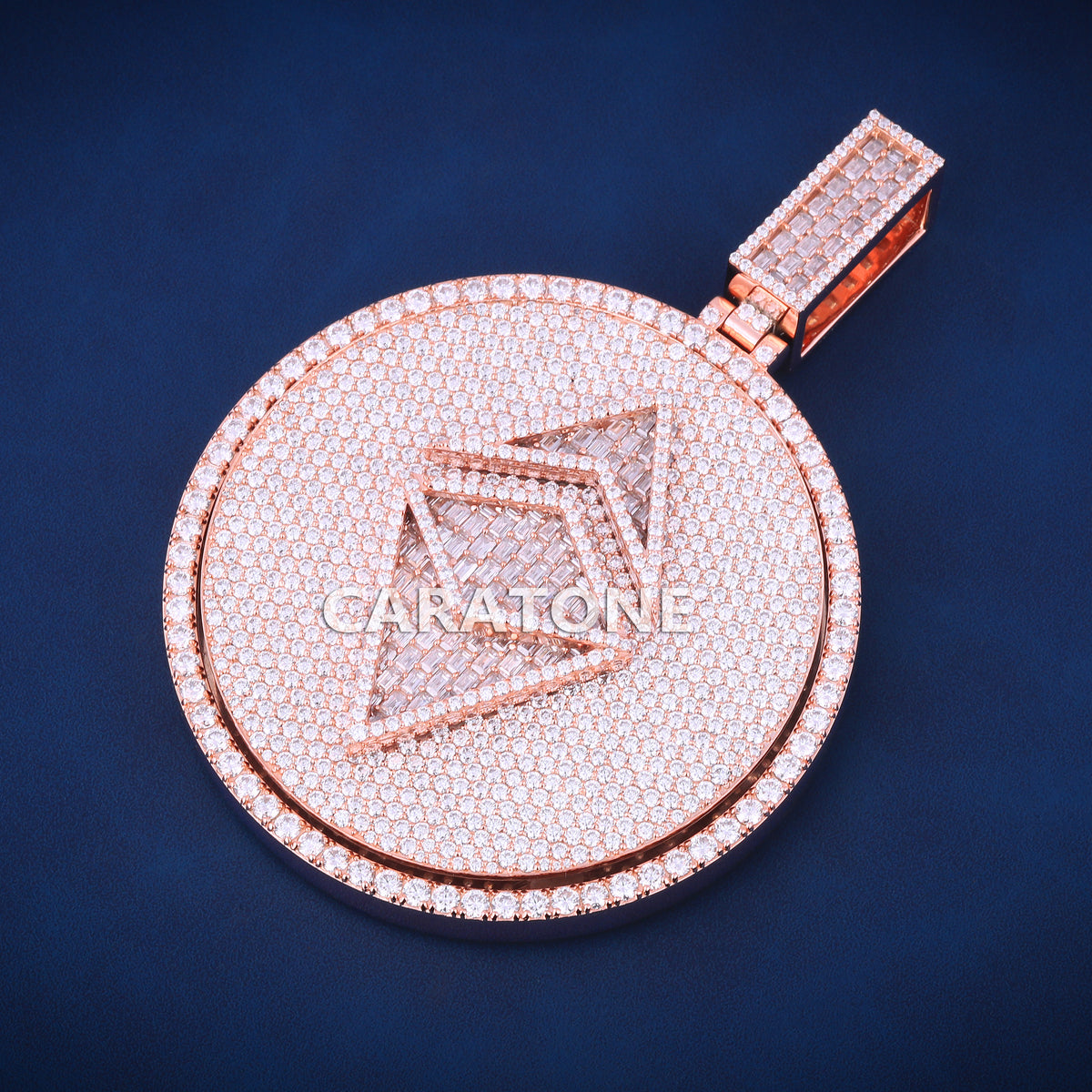 Fully Iced Out Ethereum Logo Round Hip Hop Pendant in Rose Gold with Lab Grown Diamonds