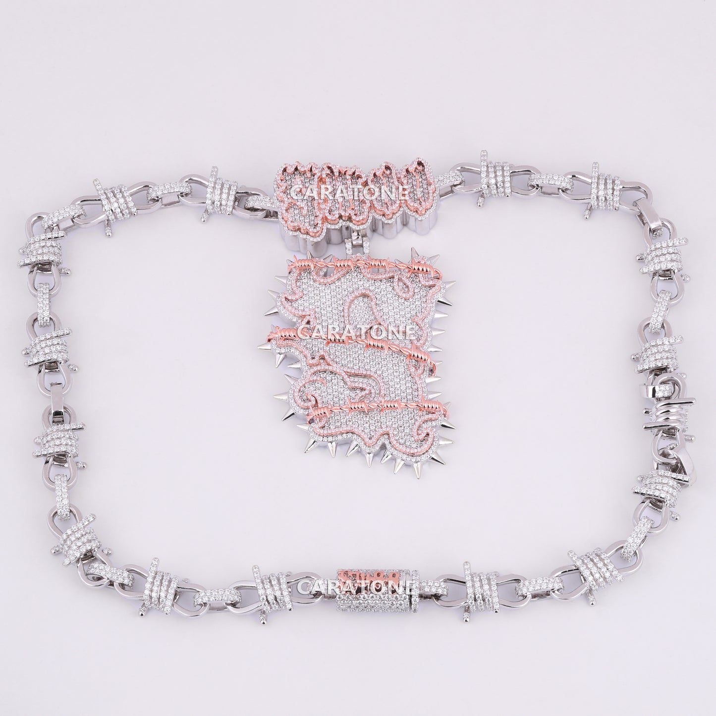 Full Iced Lab Made Throne Style Chain With Pendant In 925 Sterling Silver