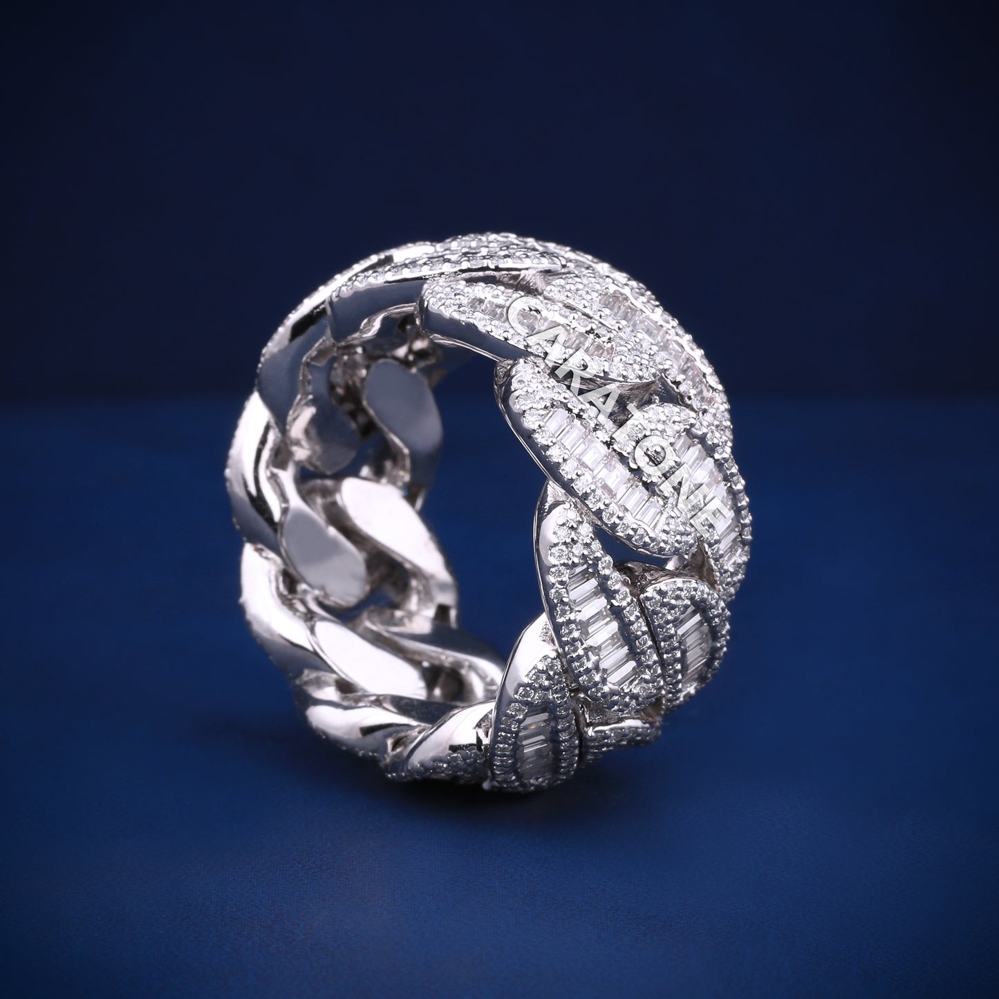 Trending and Claasic 14kt White Gold Lab-Grown Daimond with VVS Clarity Baguette cuban Band Ring