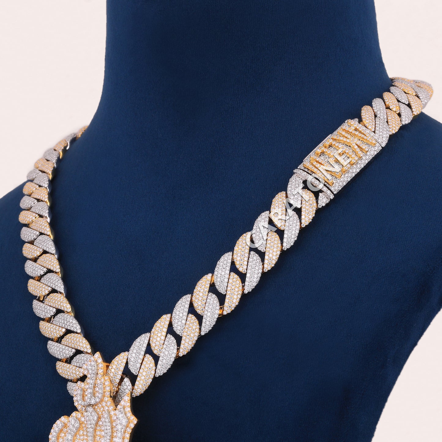 Yellow And White Gold Color Chain With Pendant In 925 Sterling Silver With Lab Diamond