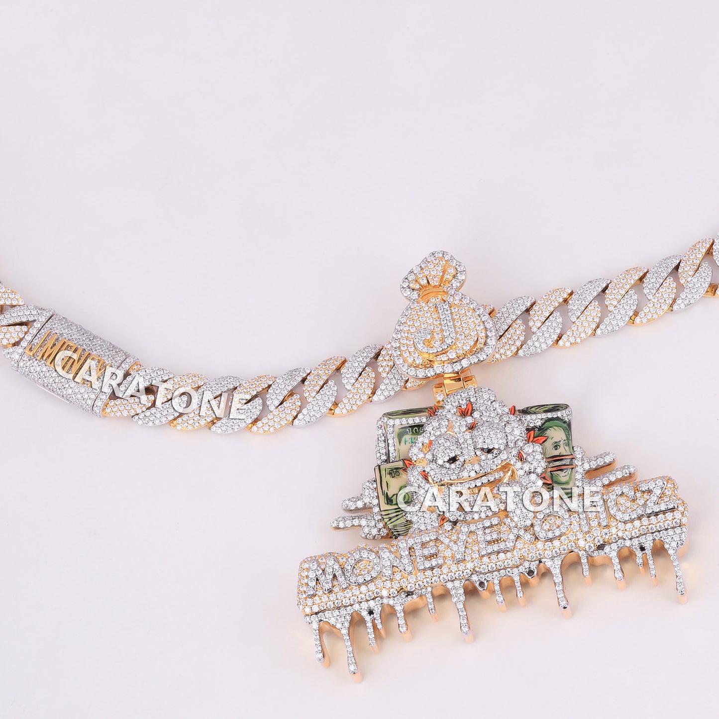 Two Tone 925 Sterling Silver VVS Clarity Lab Diamond Chain With Pendant