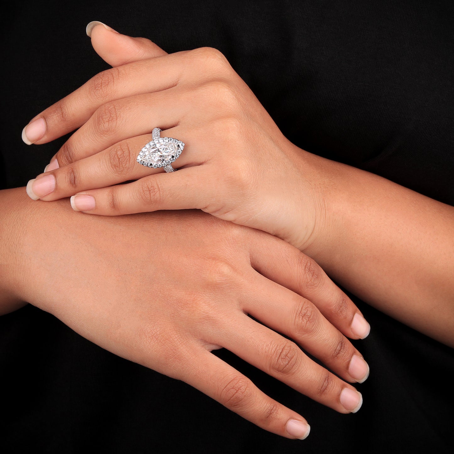 Marquise and Round Cut Wedding Diamond Ring with VVS Clarity