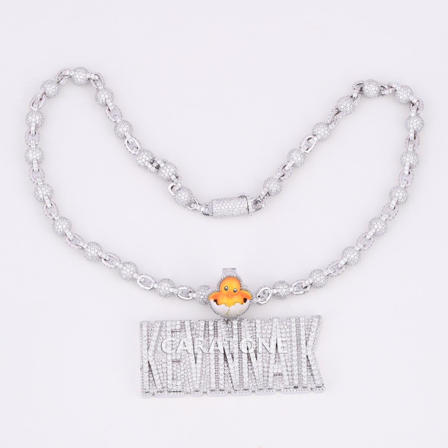 Custom Letter Pendant With Ball Chain In 925 Sterling Silver With Lab Diamond