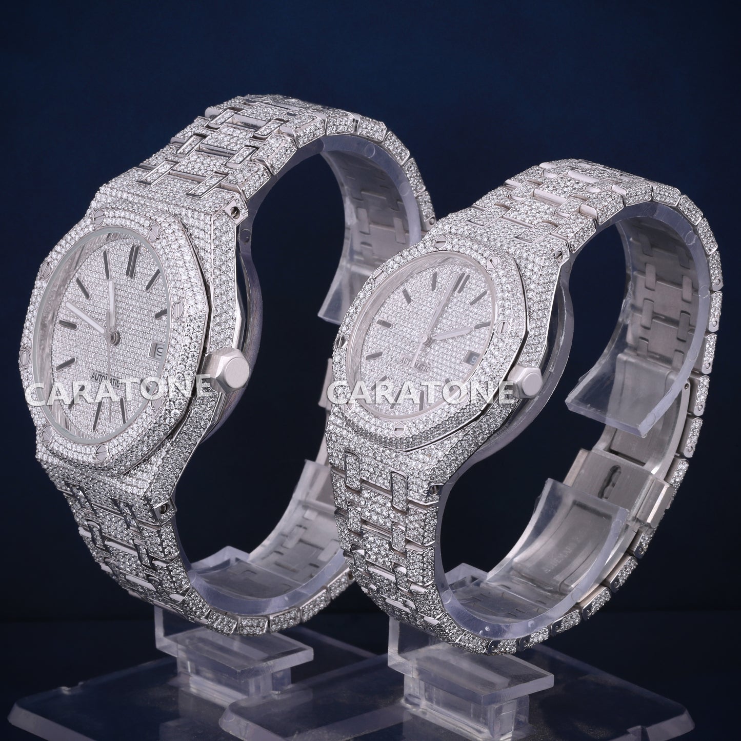 41-36 mm his and hers fully white couple diamond watch