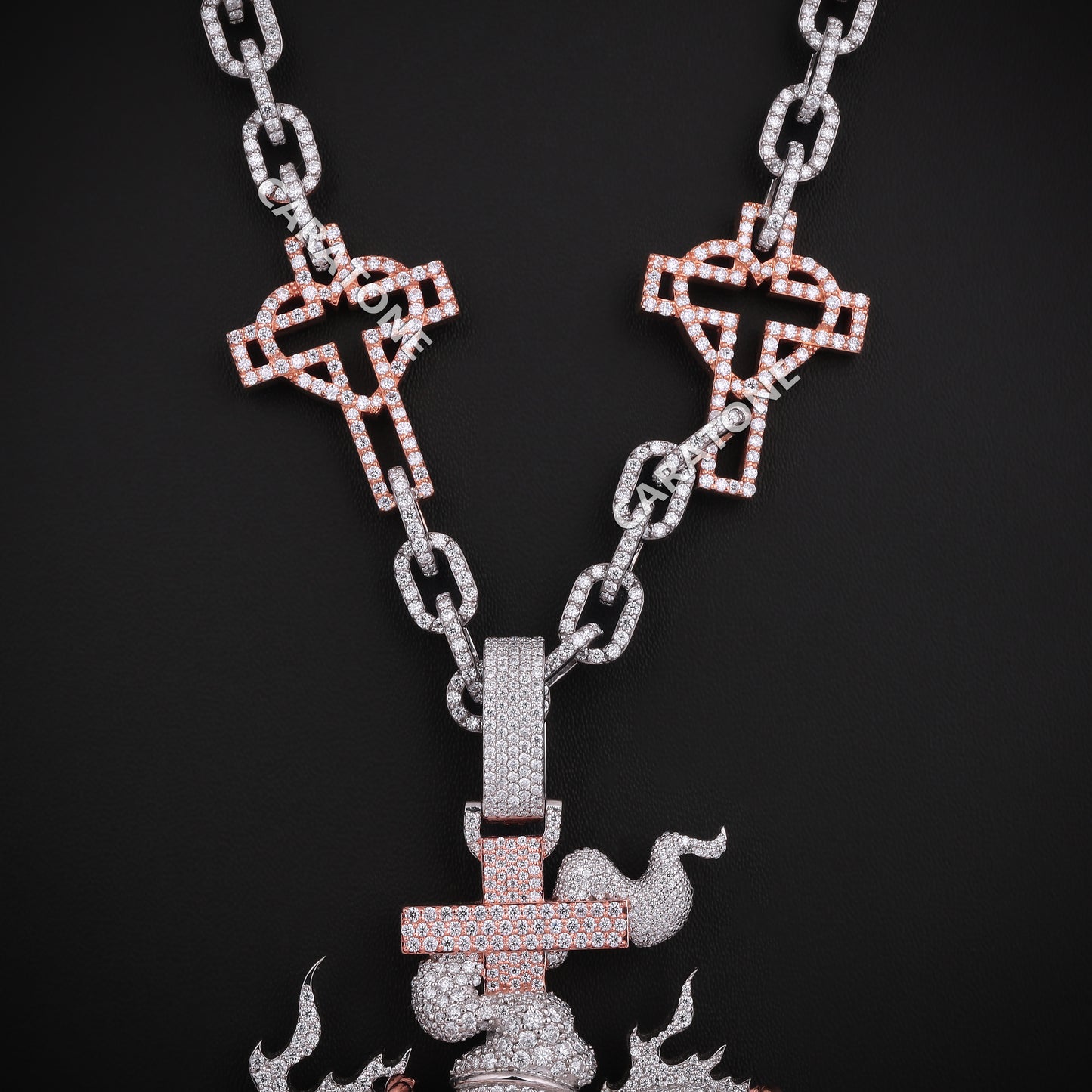 Link With Cross Chain In 925 Sterling Silver With Lab Diamond