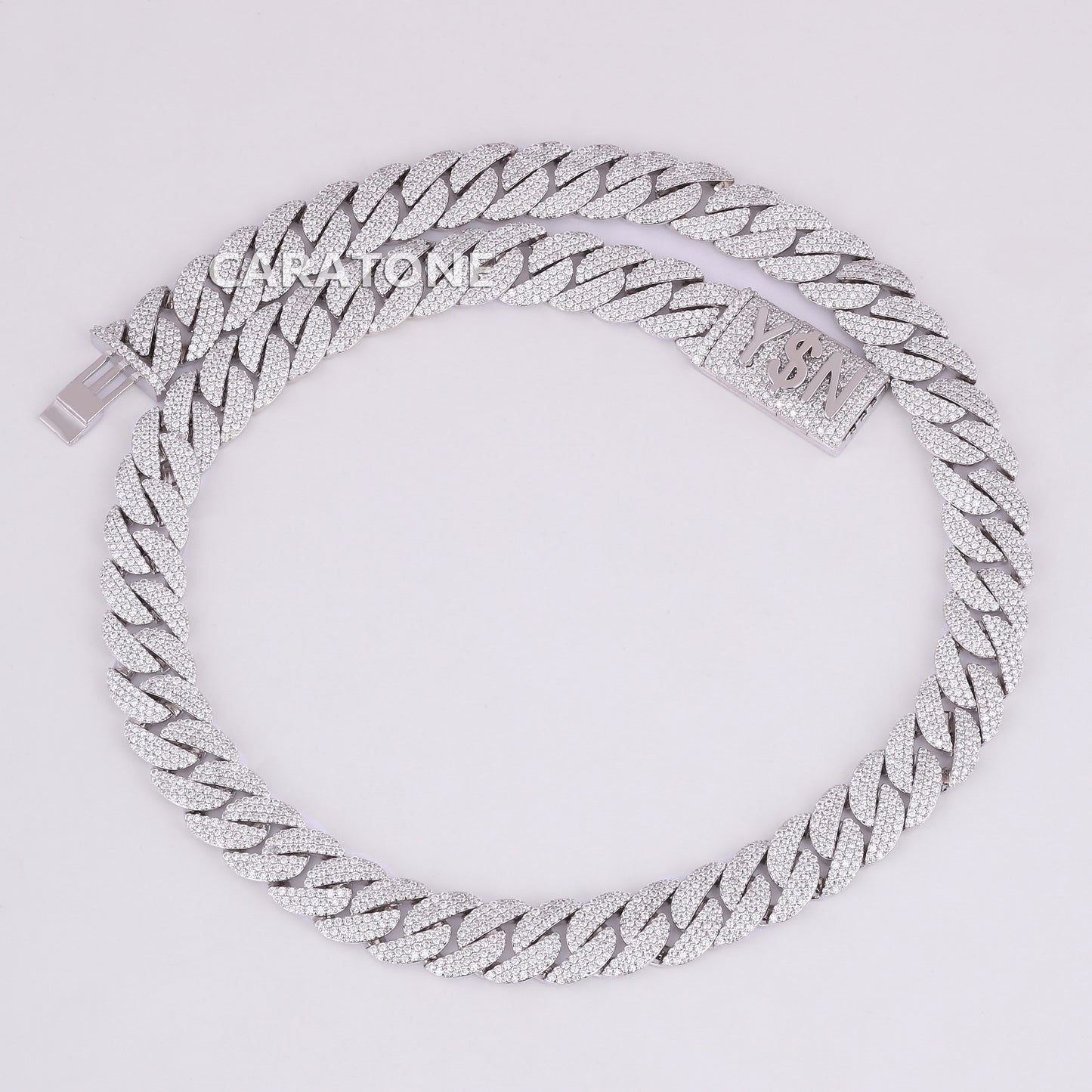 20 inch 16 mm iced out Cuban chain for men in white gold with full diamond shine