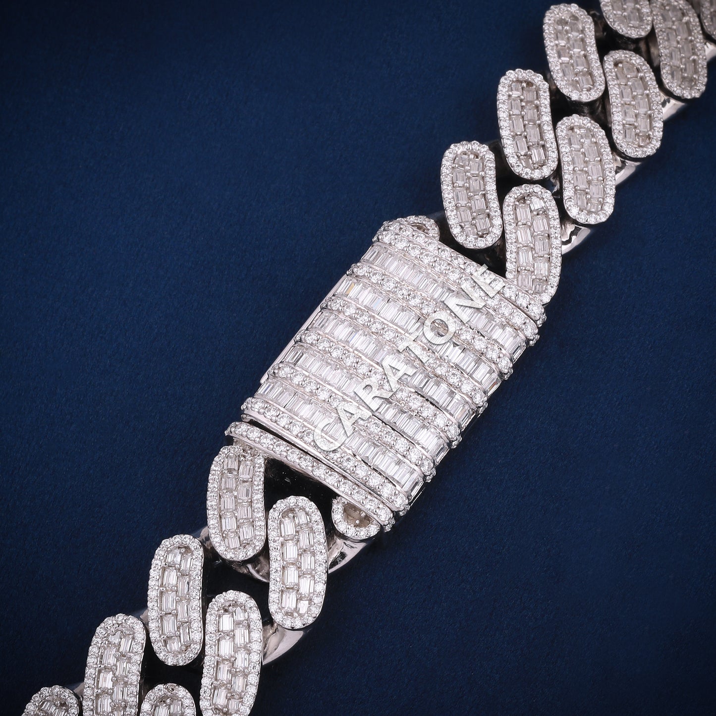 22 Inch 20 mm White Baguette and Round Cut Cuban Chain