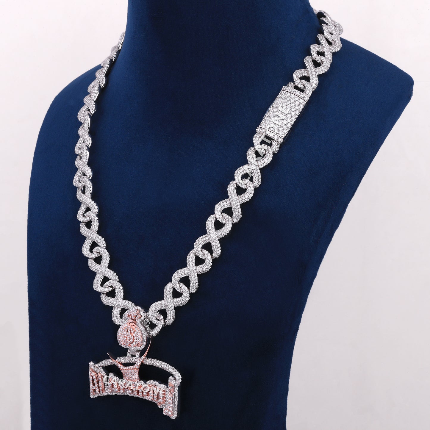 Infinity Chain With Custom Letter Pendant In 925 Sterling Silver With Lab Diamond