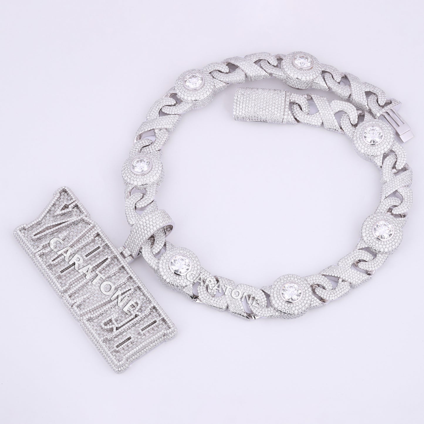 Big Custom Letter Pendant With Chain In 925 Sterling Silver With Lab Diamond