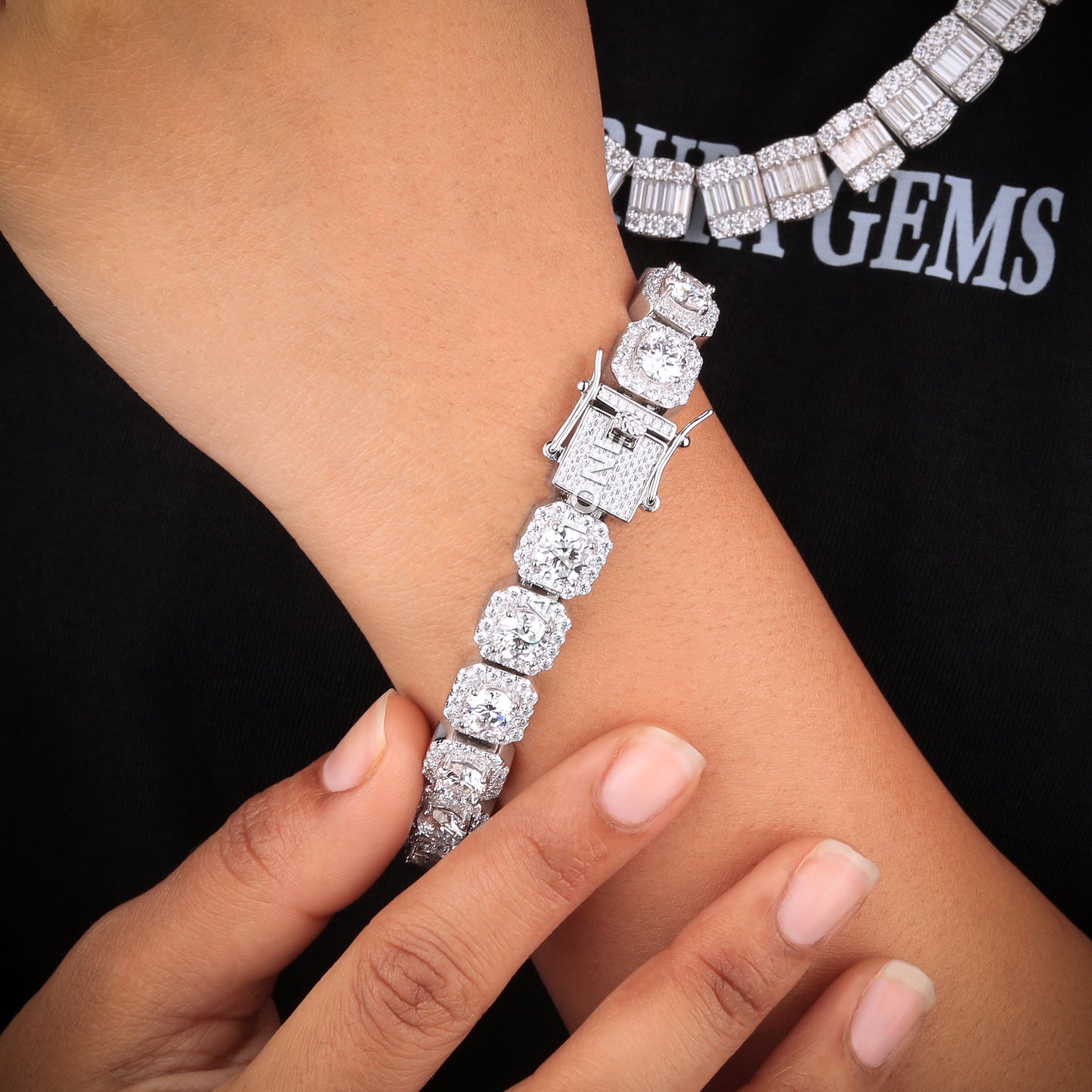 8 inch 11 mm tennis inspired halo set diamond bracelet