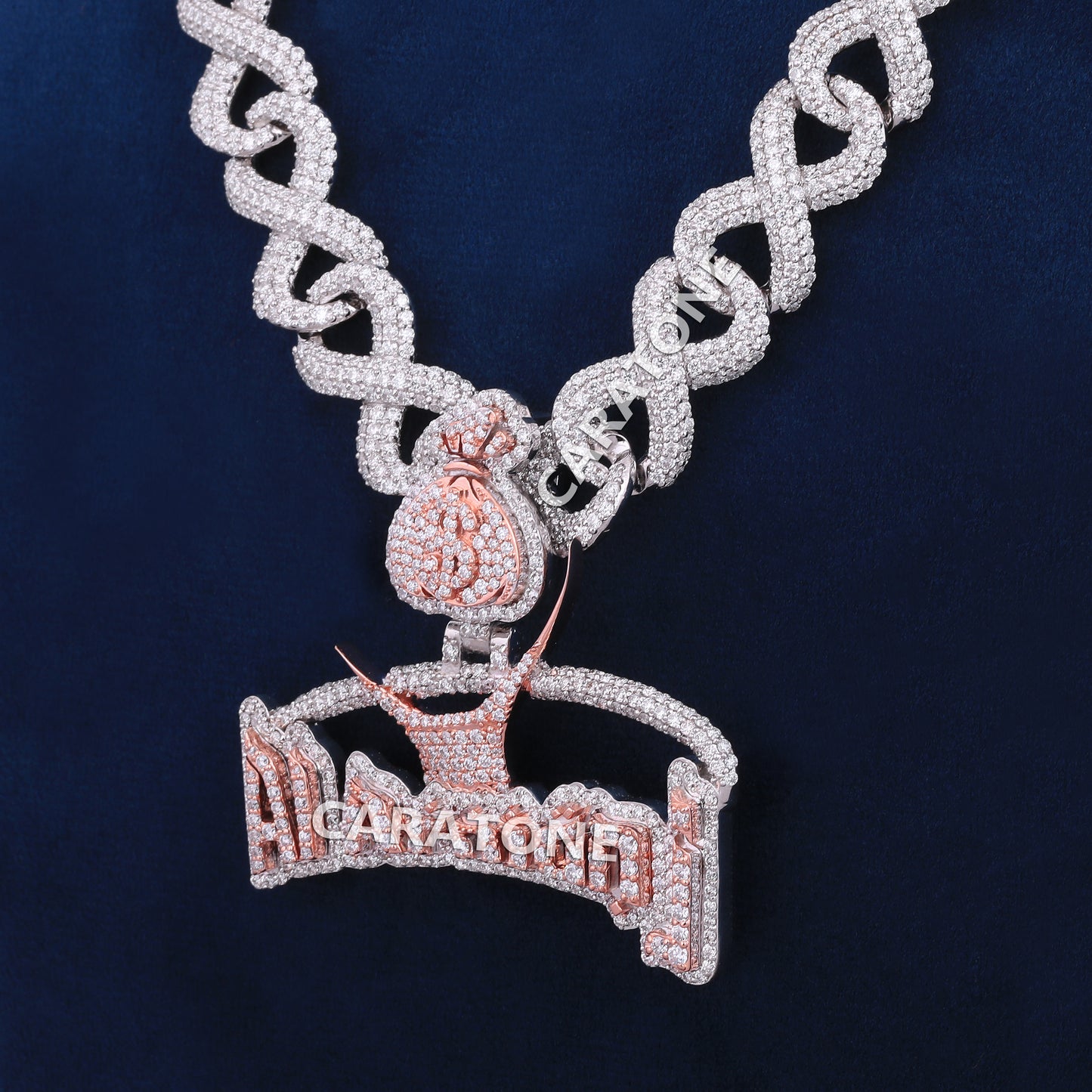 Infinity Chain With Custom Letter Pendant In 925 Sterling Silver With Lab Diamond