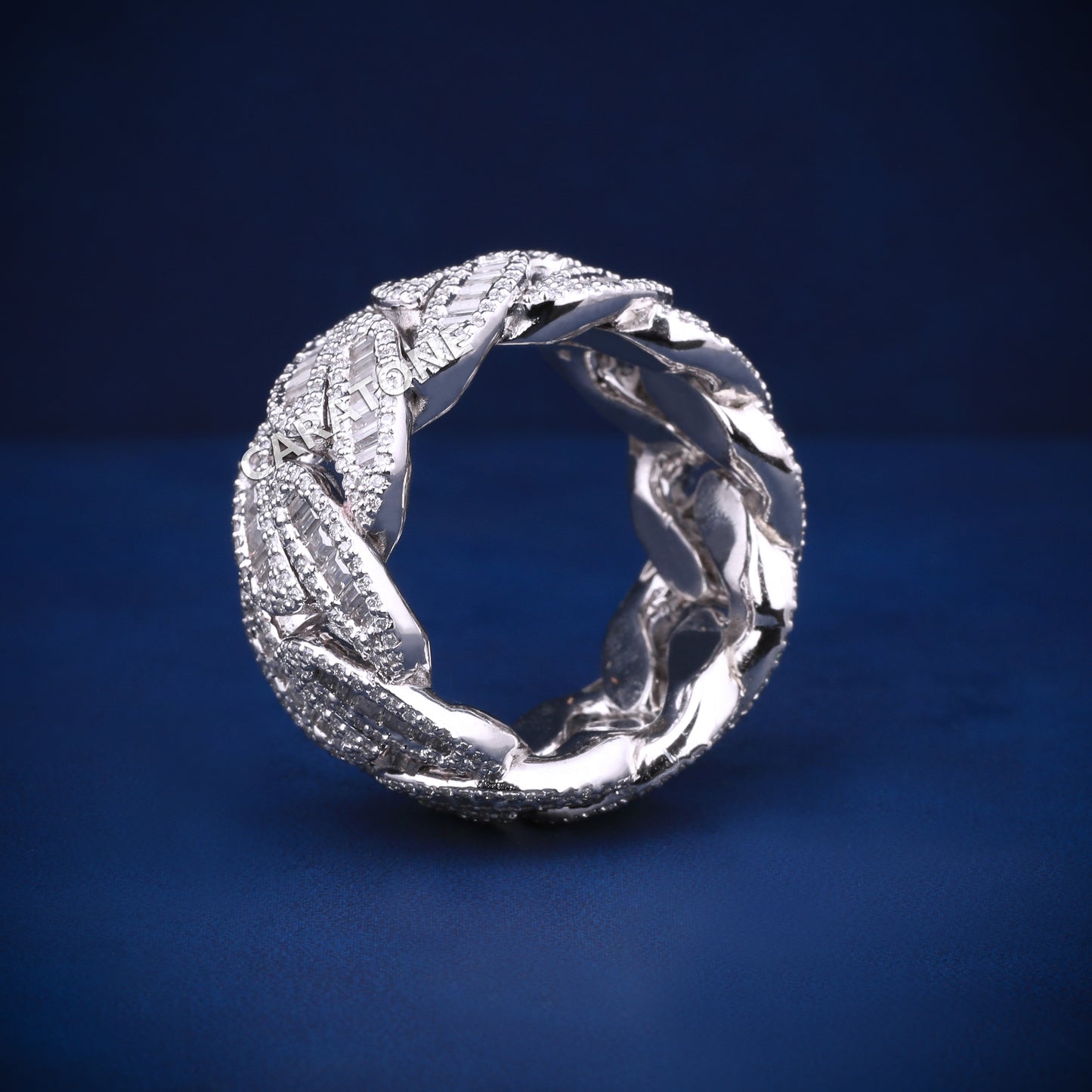 Trending and Claasic 14kt White Gold Lab-Grown Daimond with VVS Clarity Baguette cuban Band Ring