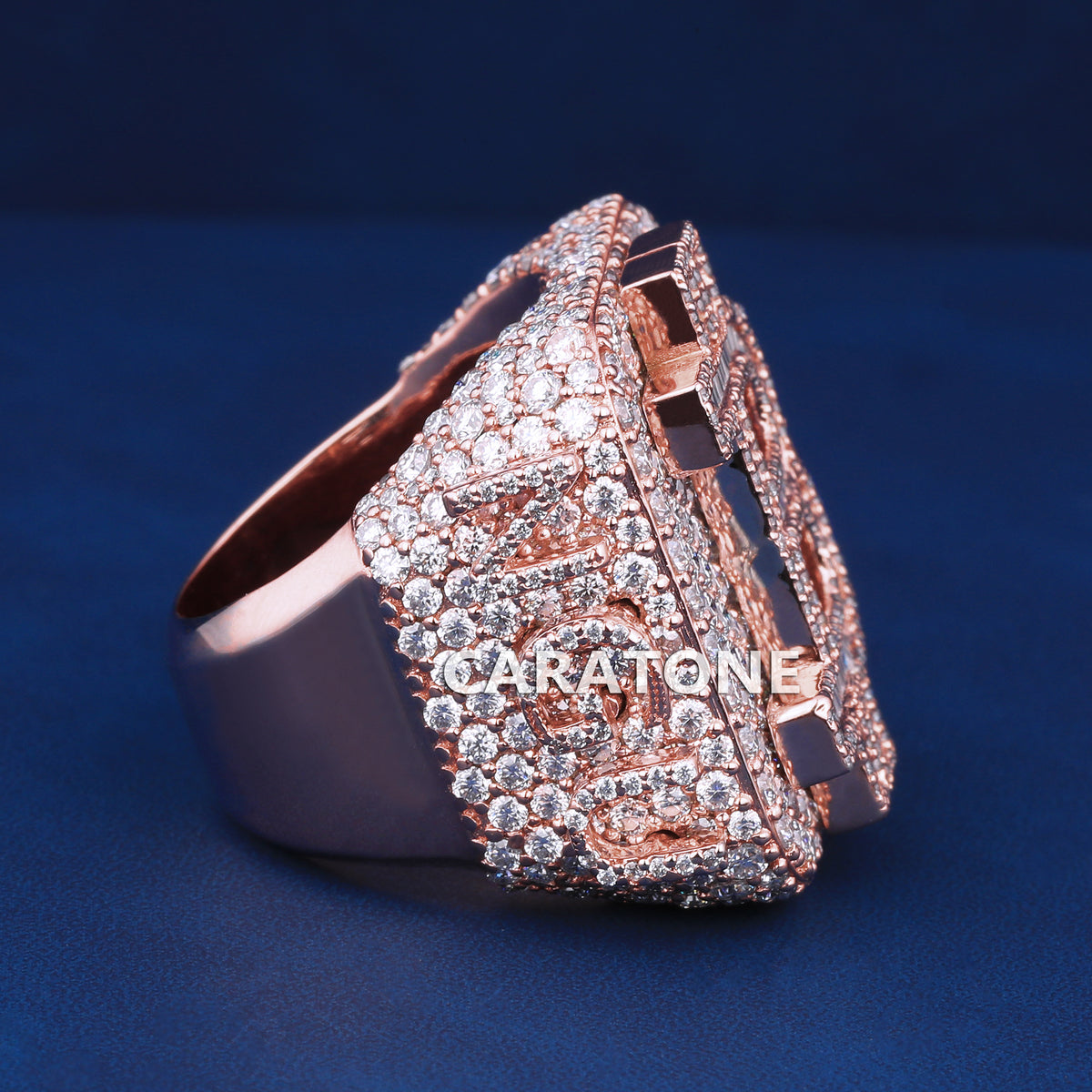 Custom Rose Gold Diamond Letter Ring with Pavé Set Round & Baguette Stones