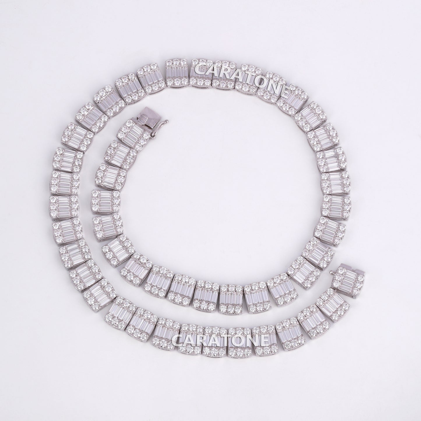 Newly launched 18 inch 12 mm hip hop illusion chain crafted in baguette and round cut lab grown diamonds with vvs clarity