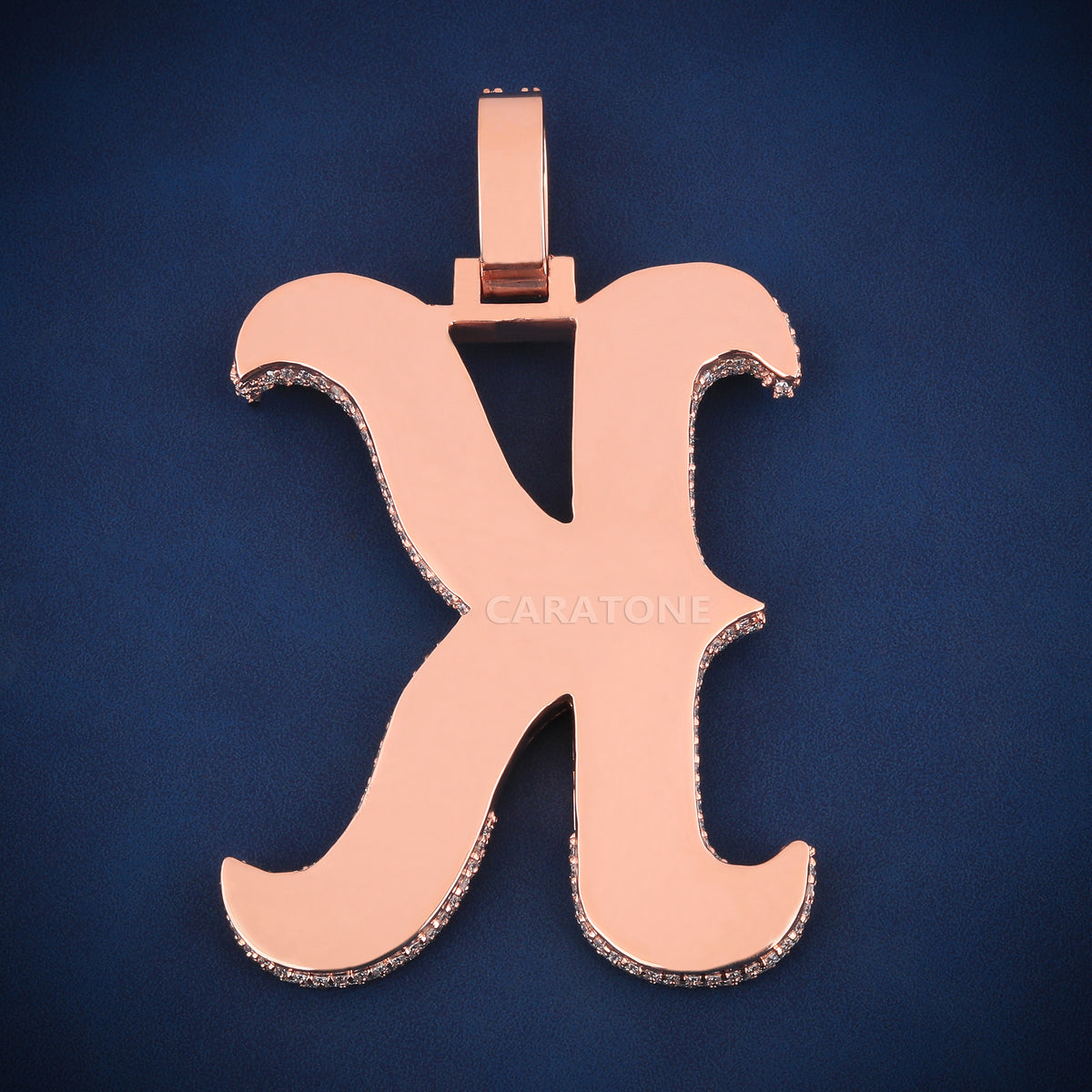 Custom Iced Out K Initial Hip Hop Pendant in Rose Gold with Lab Grown Diamonds