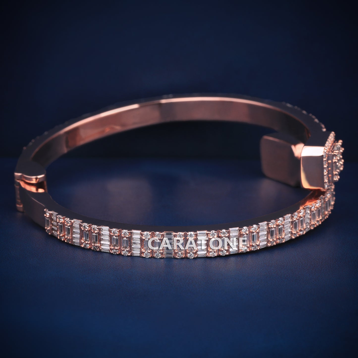 Rose gold baguette diamond bracelet for women with sleek design and luxurious sparkle