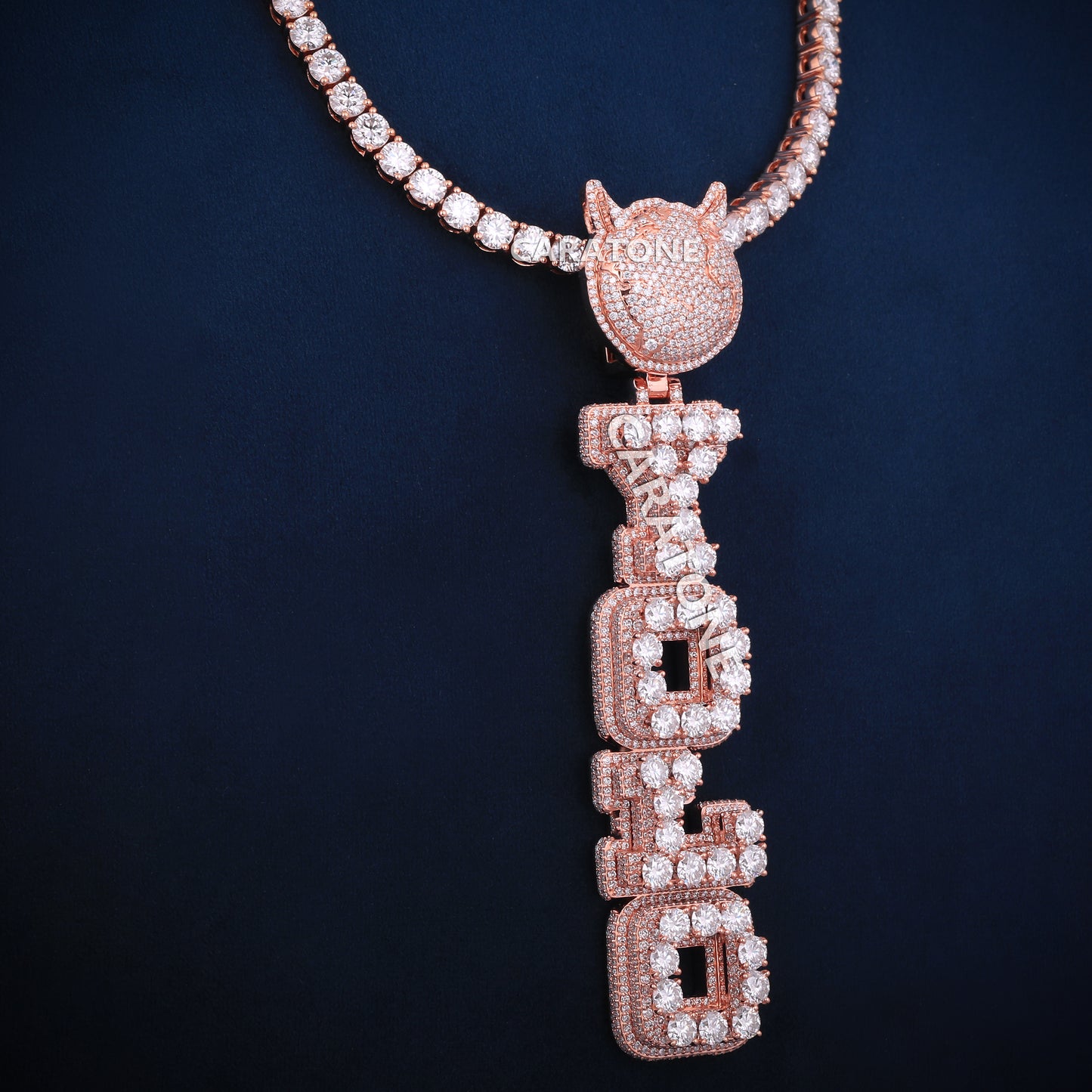 4 MM Tennis Chain With Custom Letter Pendant In 14Kt Rose Gold