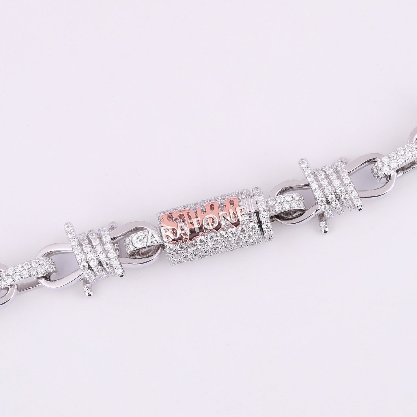 Full Iced Lab Made Throne Style Chain With Pendant In 925 Sterling Silver