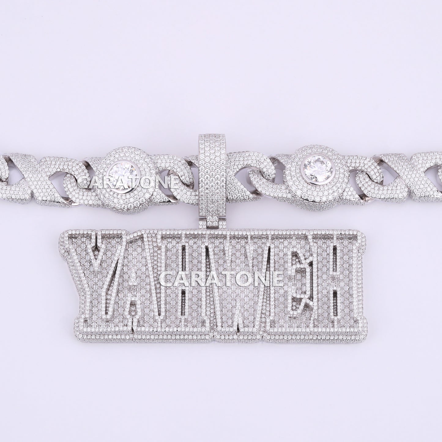 Big Custom Letter Pendant With Chain In 925 Sterling Silver With Lab Diamond