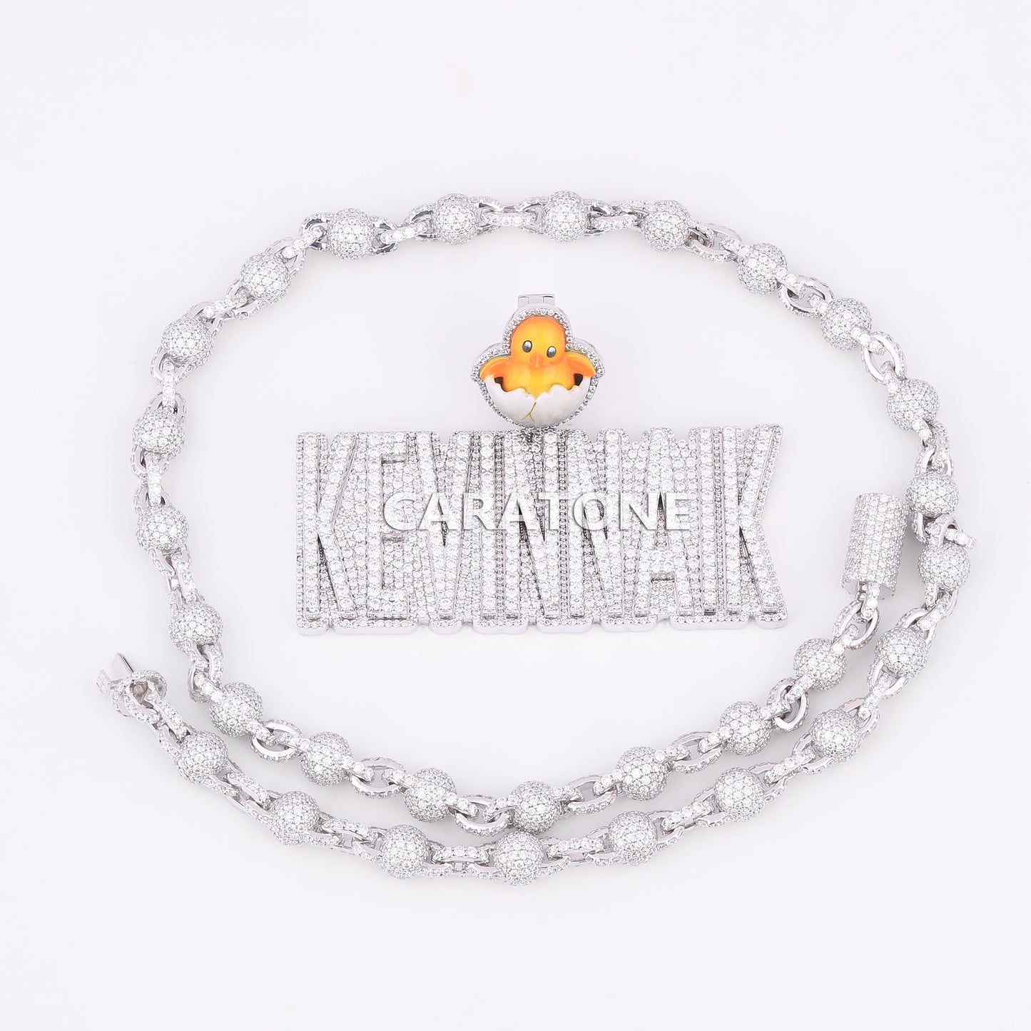 Custom Letter Pendant With Ball Chain In 925 Sterling Silver With Lab Diamond
