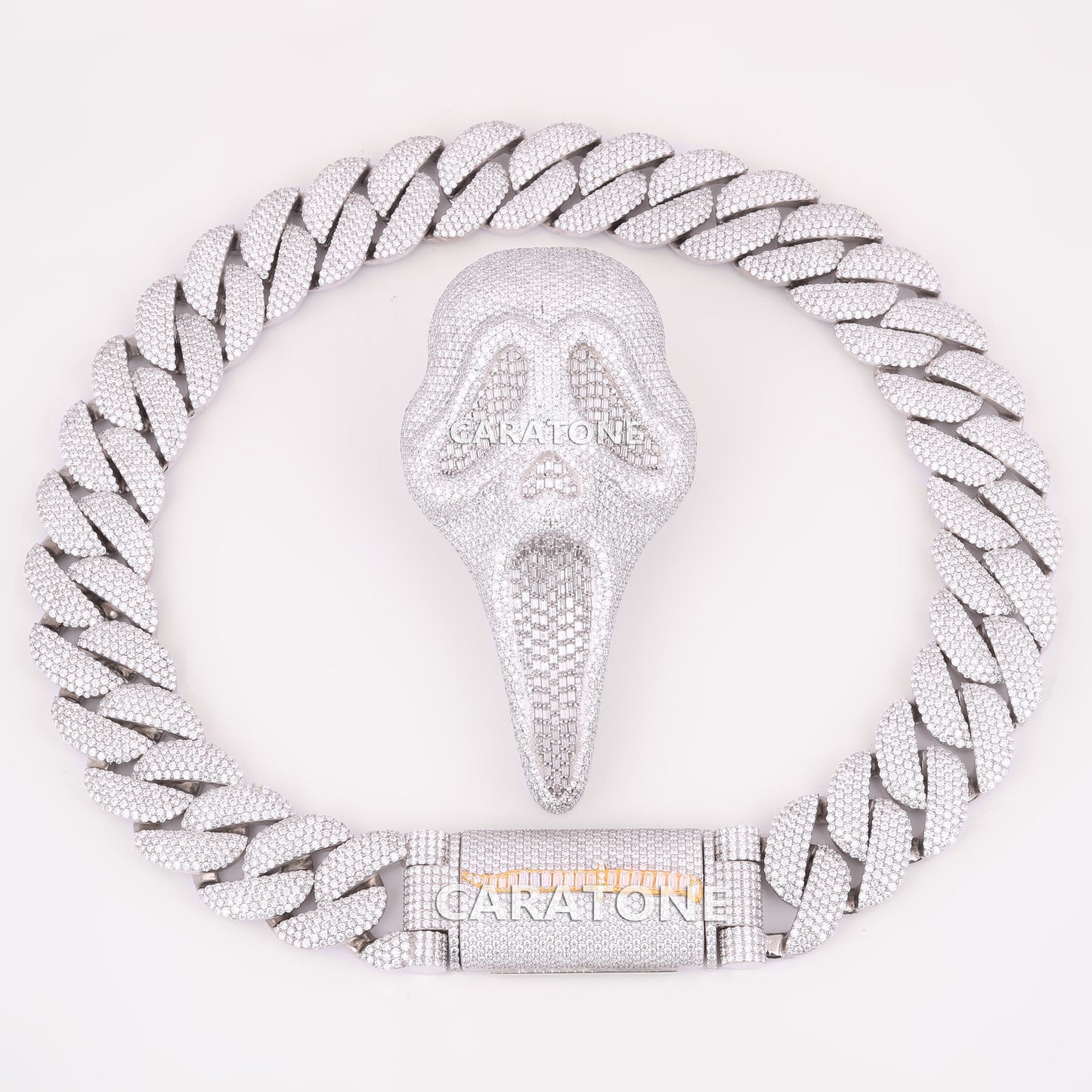 Hand Made Round And Bagutte Lab Diamond Chain With Pendant In 925 Sterling Silver