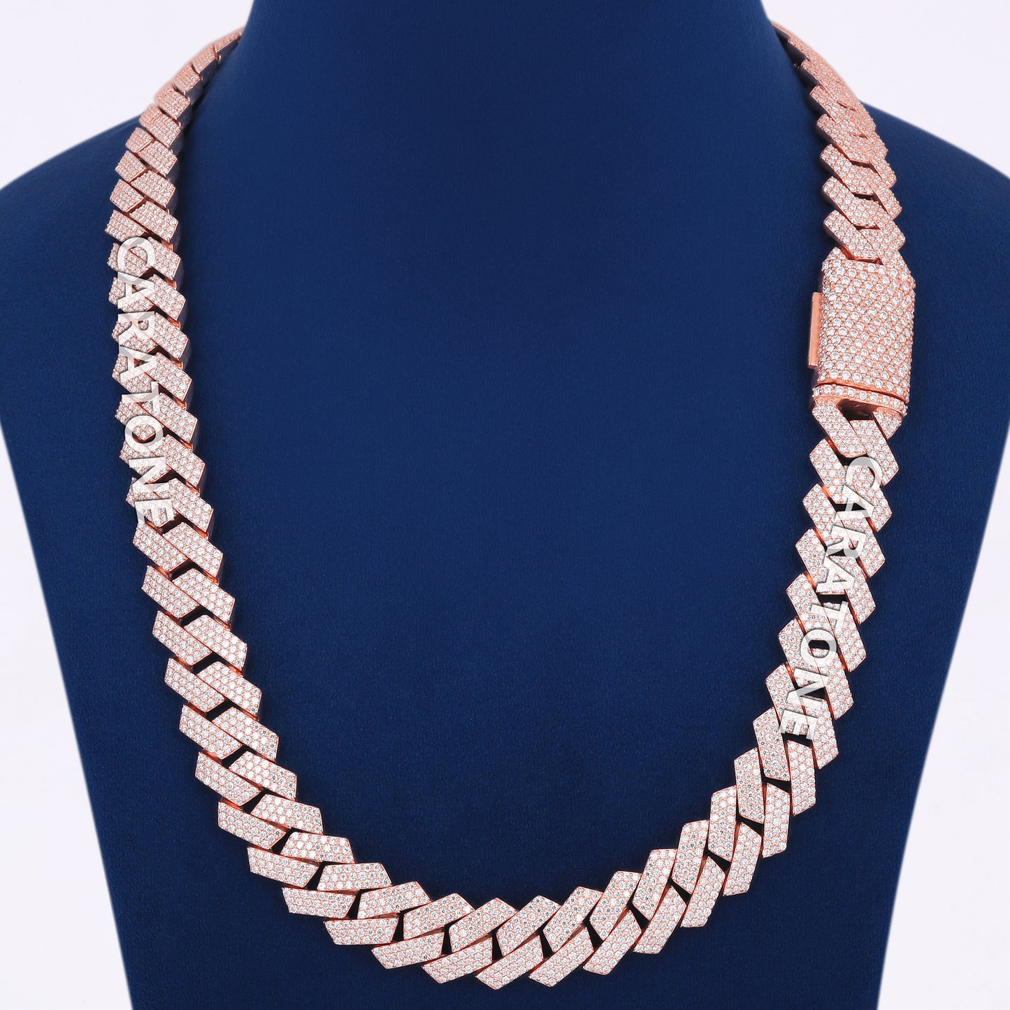 22 inch 16mm Mens Rose Gold Miami Cuban Link Chain with Heavy Fully Iced Out VVS Diamond Necklace