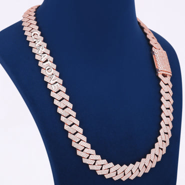 22 inch 16mm Mens Rose Gold Miami Cuban Link Chain with Heavy Fully Iced Out VVS Diamond Necklace