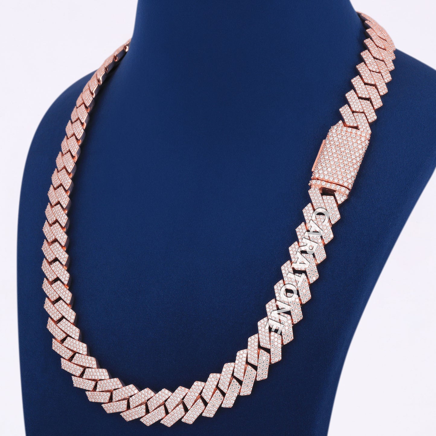 22 inch 16mm Mens Rose Gold Miami Cuban Link Chain with Heavy Fully Iced Out VVS Diamond Necklace