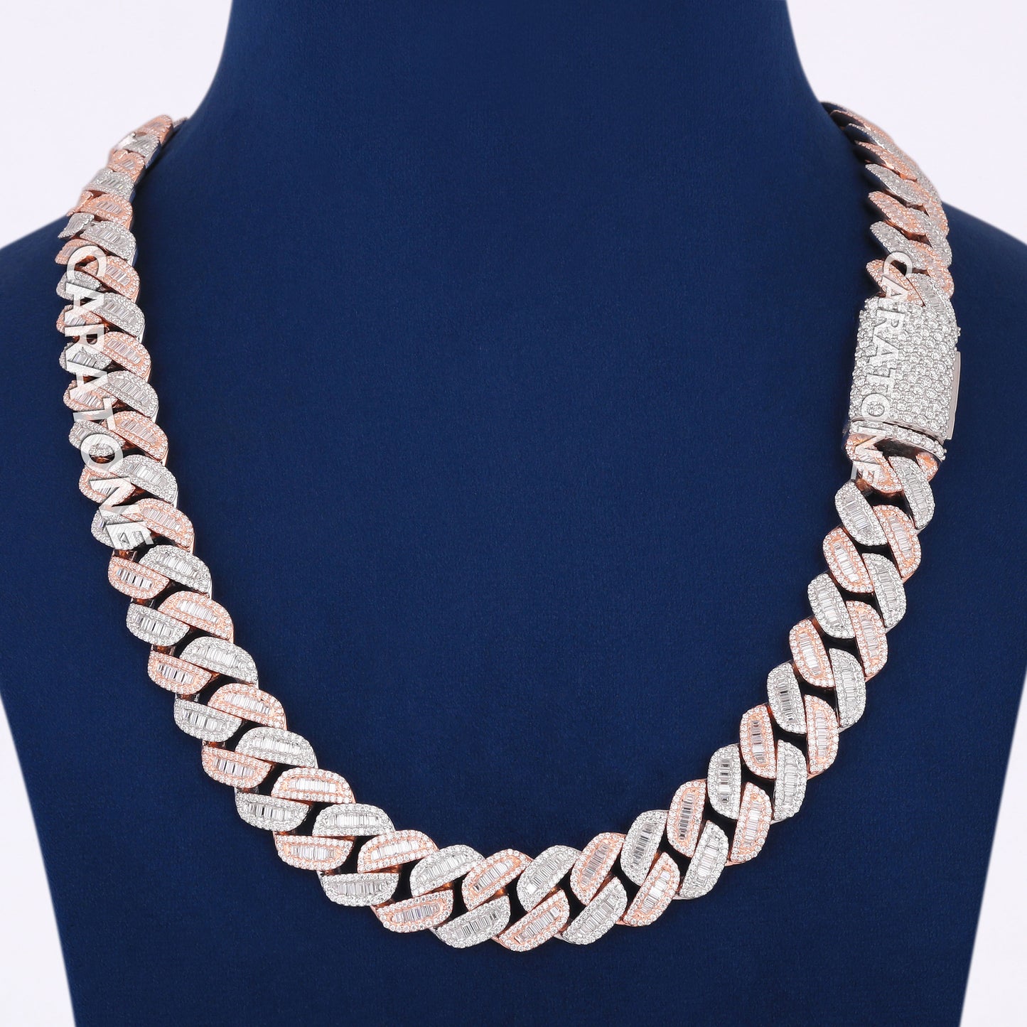 22 inch Diamond Cuban Necklace Two Tone 16mm Cuban Link Chain with Baguette Round Lab Diamond Necklace Mens Custom Miami Gold Cuban Link Chain