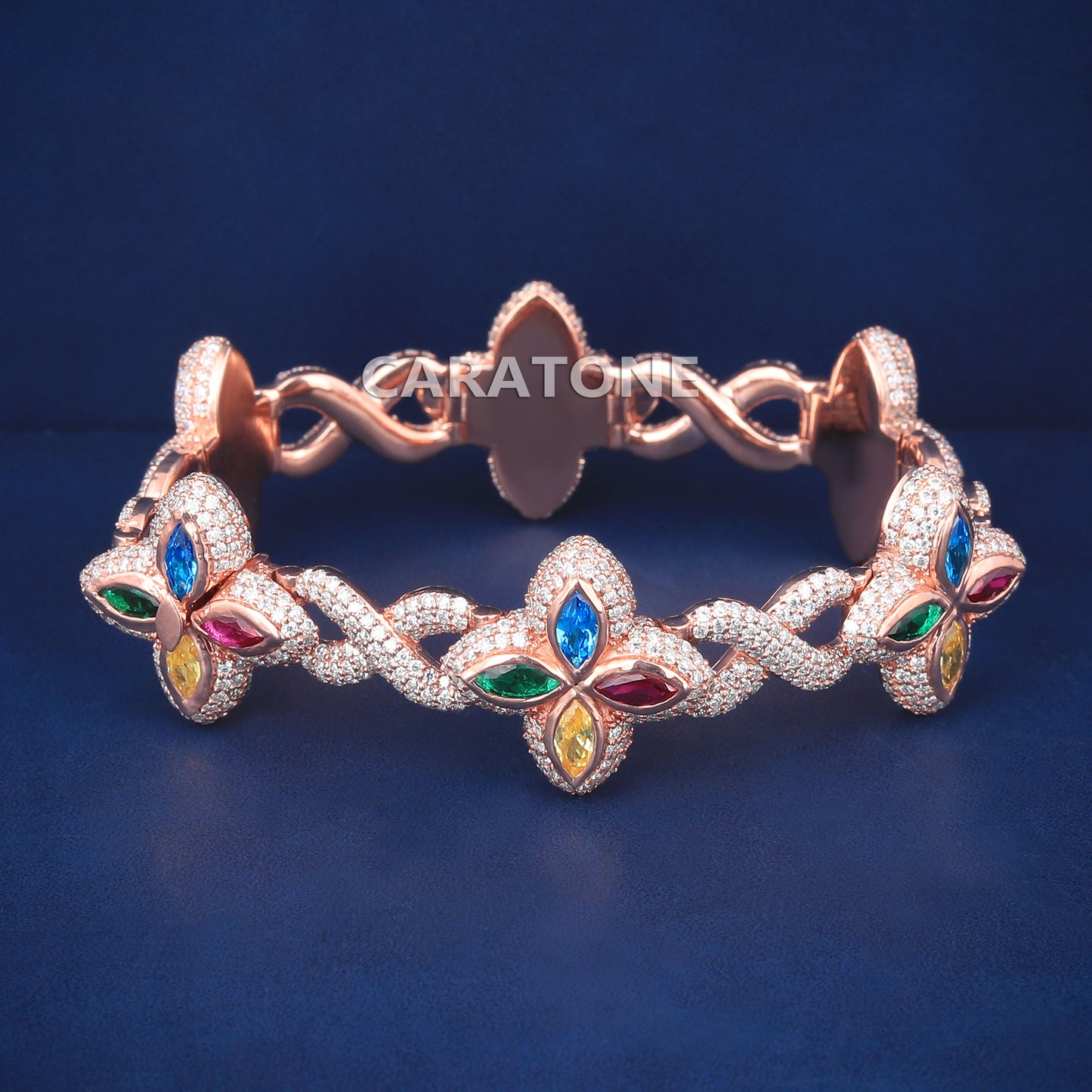 Custom Iced Out Round 6.6 CT Colorful Diamond Multi Marquise Cut Clover Bracelet Fully Rose Gold Four Leaf Clover Infinity Bracelet