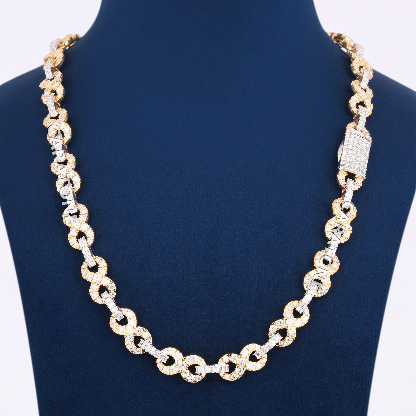 Luxury Two Tone 24 Inch 12mm Infinity Link Necklace with VVS Clarity Diamond Lock