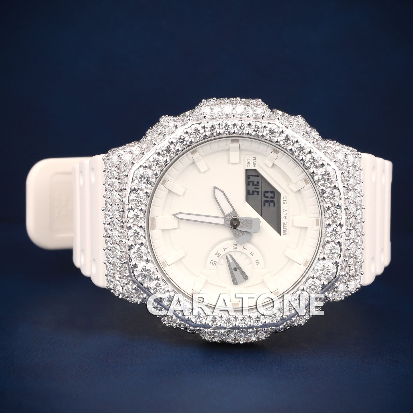 Half iced out without dial Hip hop branded watch with beige Band with D VVS Clarity (Copy)