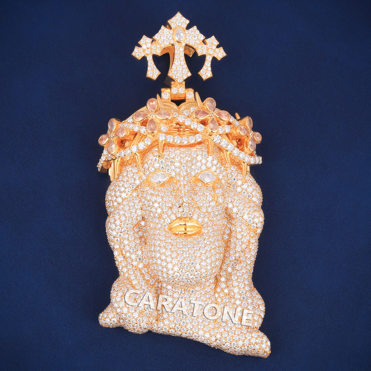 Custom 3D Diamond Goddess Face Pendant with Triple Cross Bail