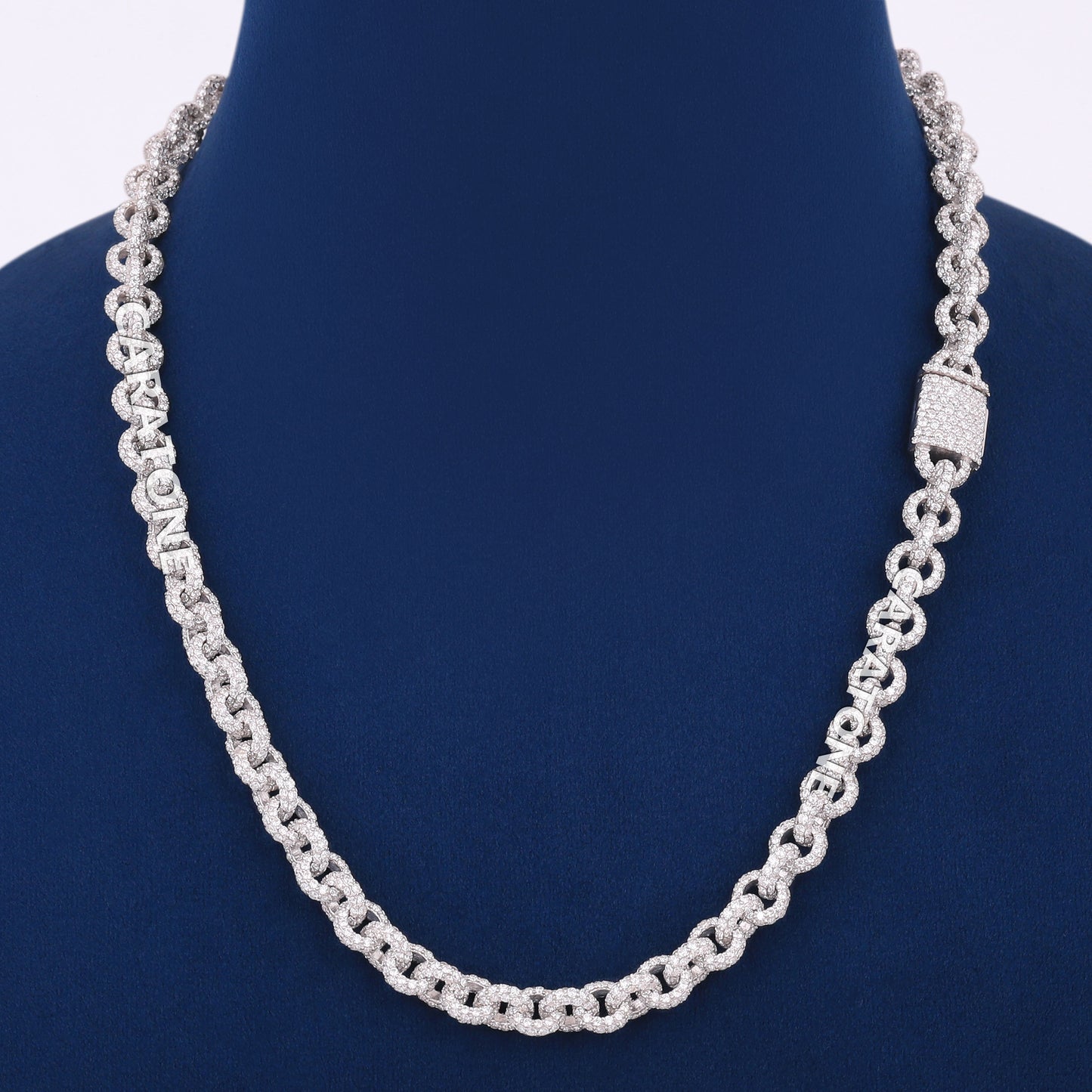 18 inch 8mm Iced Out Thick Rolo Link Chain Lab Diamond 925 Sterling Silver Hip Hop Rapper Custom Chains