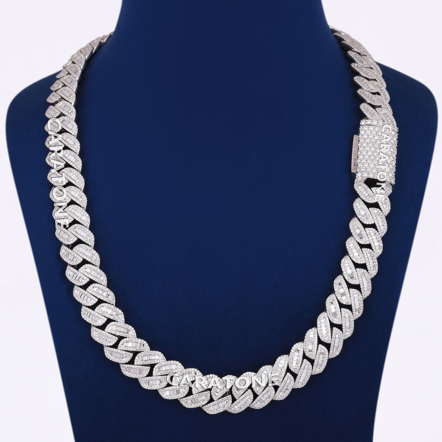 22 inch 16mm Iced Out Halo Cuban Link Custom Chain with Round Baguette Cut Heavy Luxury Necklace