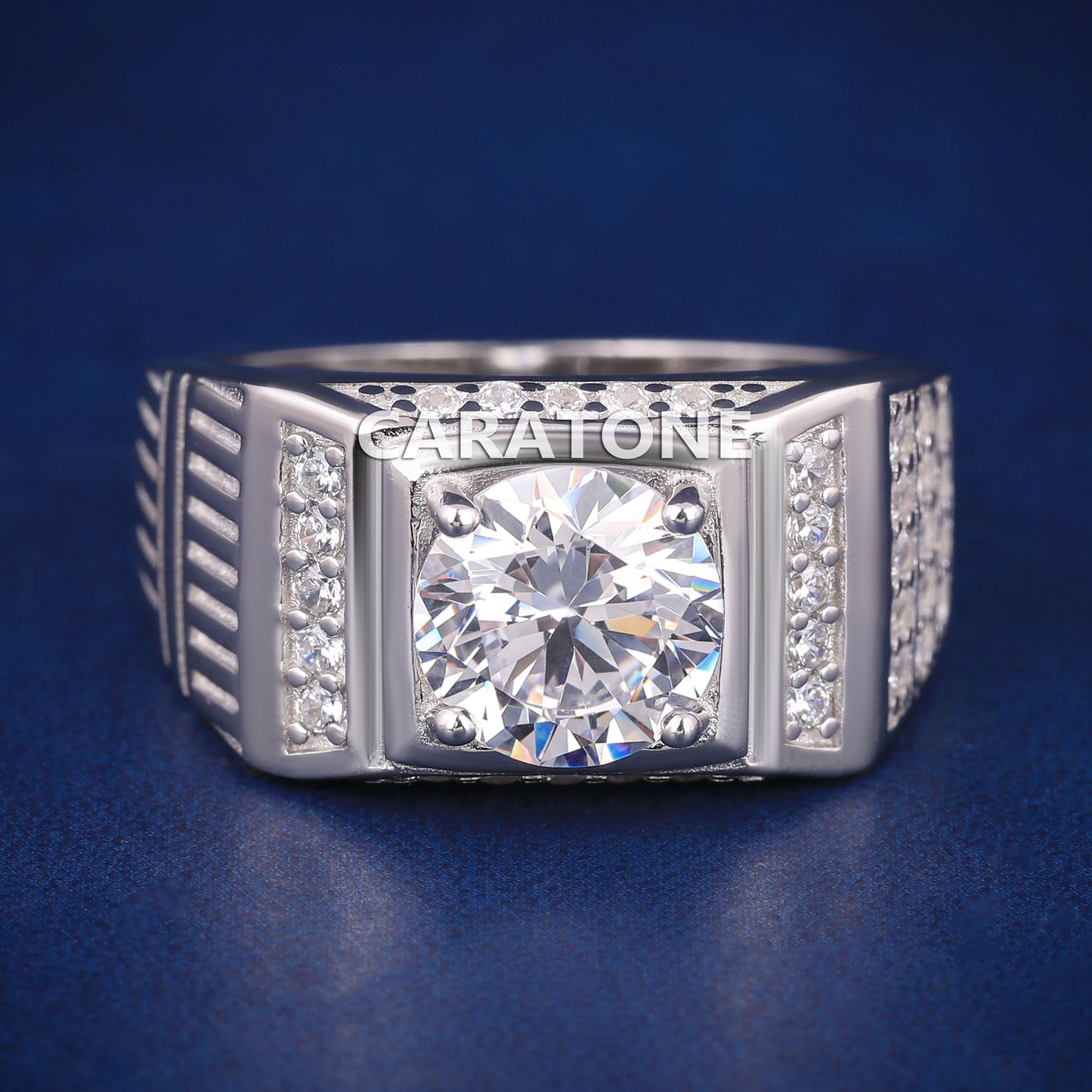 Silver diamond round cut proposal ring for men