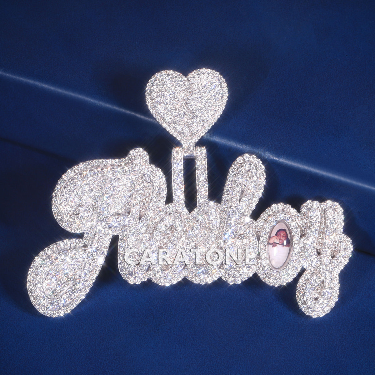 925 Sterling Silver VVS Lab Grown Diamond Custom Heart Logo Hip Hop Pendant
